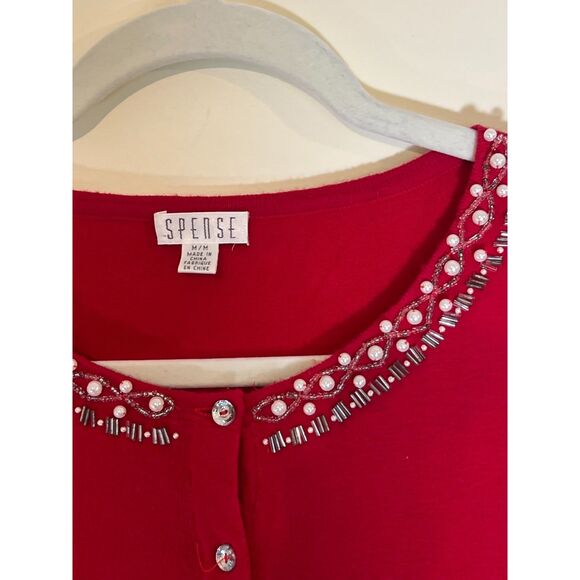 Women's Beautiful Red Jeweled Spense Button Down‎ Cardigan Size Medium - Picture 4 of 4